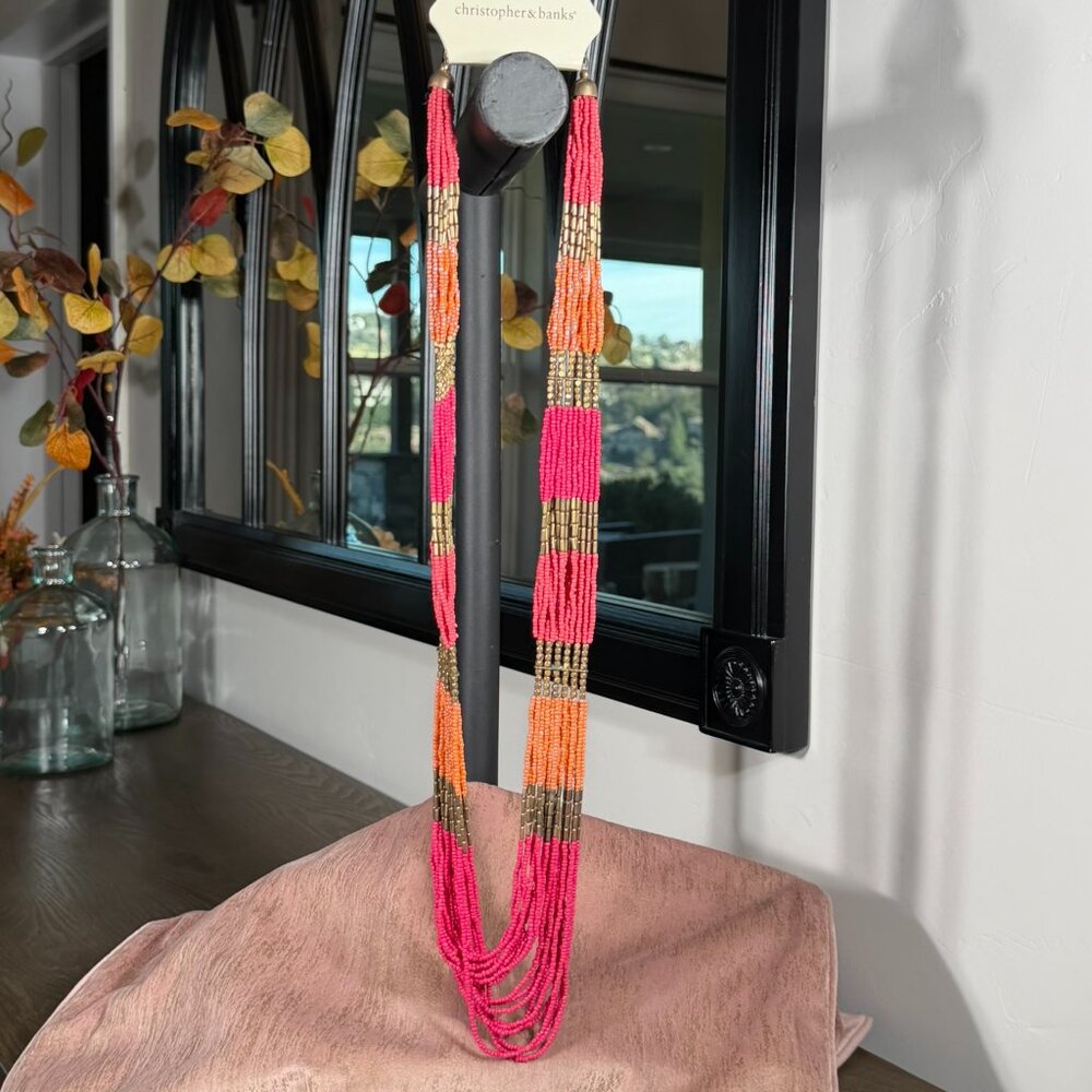 Christopher & Banks Pink & Orange Multi-Strand Beaded Necklace — New With Tags